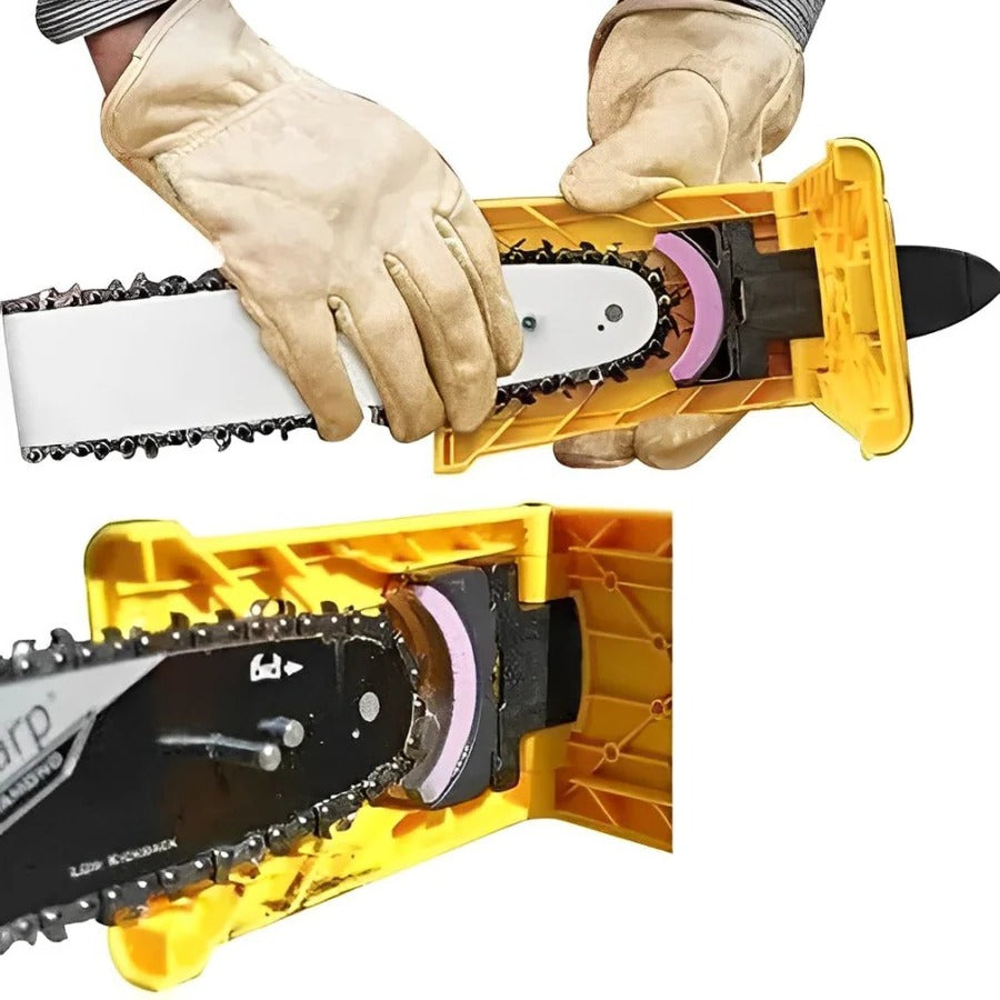 Chainsaw Sharpener with Press Sharpening and Guided Alignment for 14-20in Two-Hole Bars