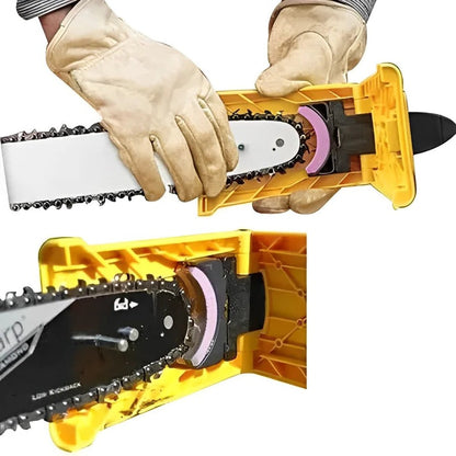 Chainsaw Sharpener with Press Sharpening and Guided Alignment for 14-20in Two-Hole Bars