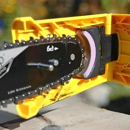 Chainsaw Sharpener with Press Sharpening and Guided Alignment for 14-20in Two-Hole Bars