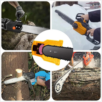 Chainsaw Sharpener with Press Sharpening and Guided Alignment for 14-20in Two-Hole Bars