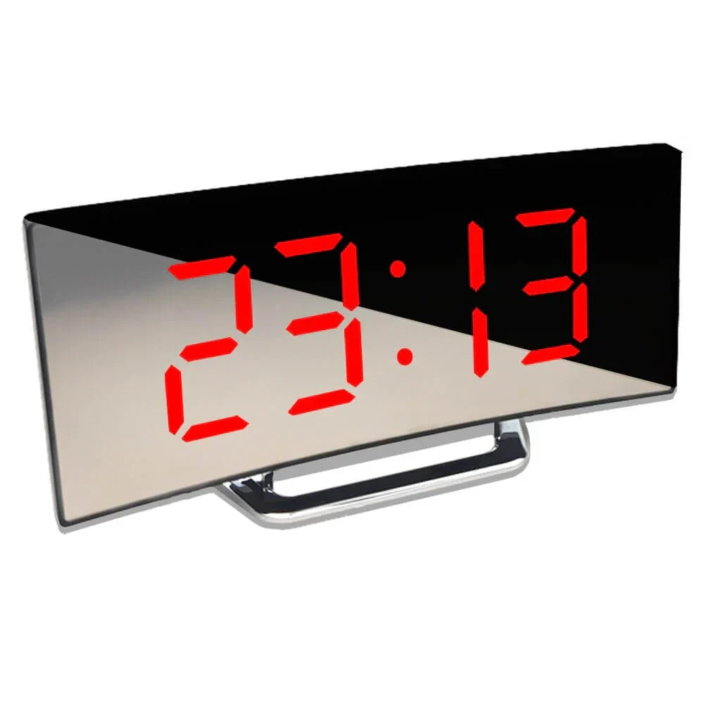 LED Digital Clock with Adjustable Brightness and Alarm, Curved Design