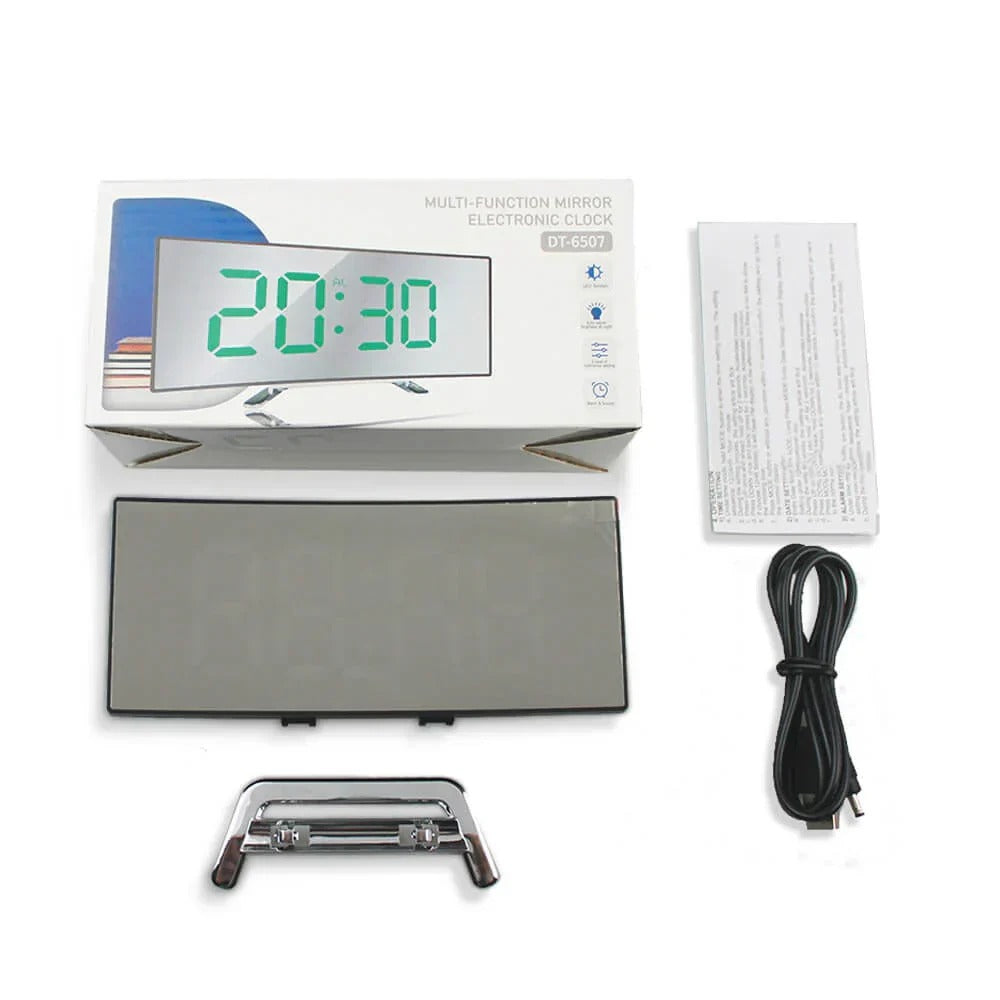 LED Digital Clock with Adjustable Brightness and Alarm, Curved Design