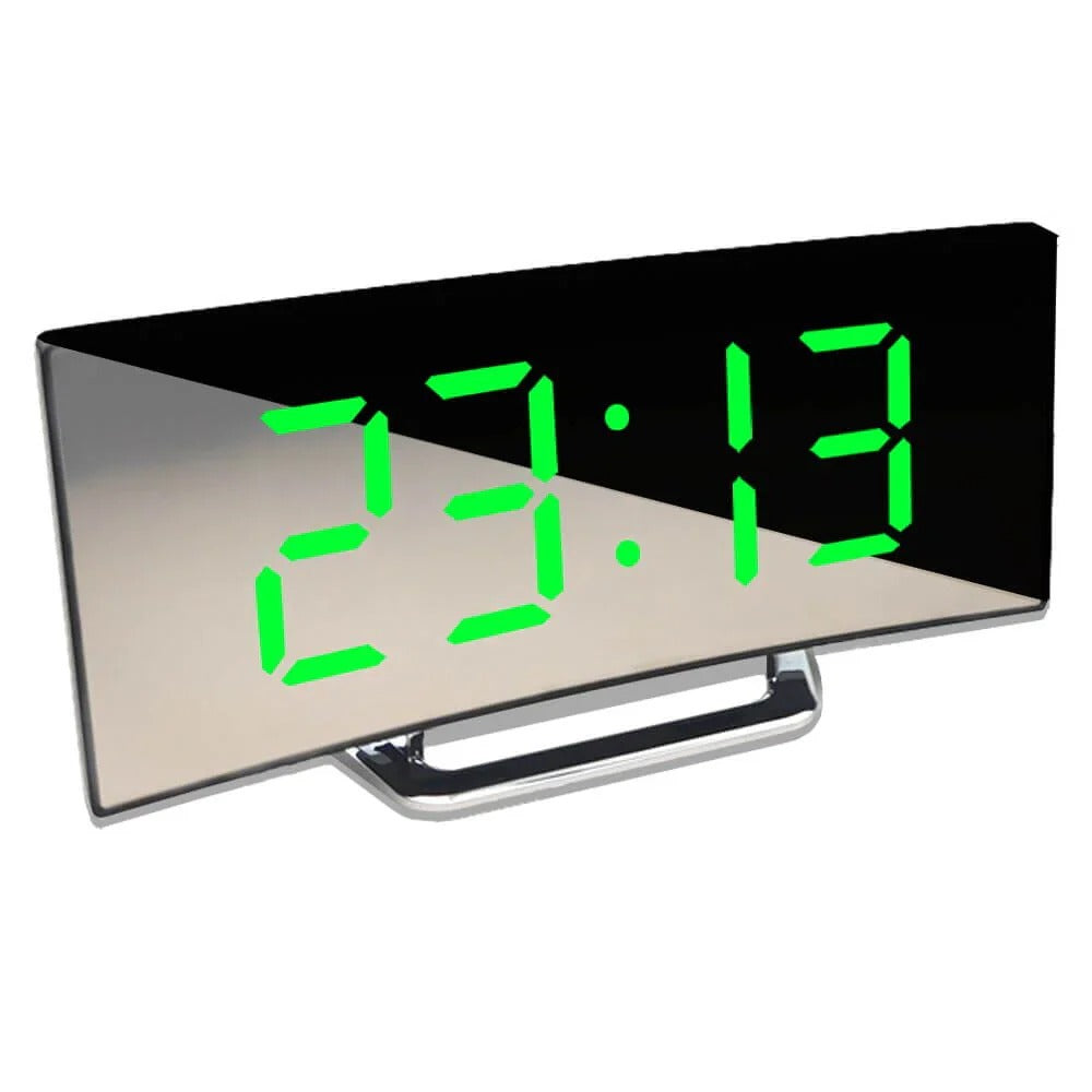 LED Digital Clock with Adjustable Brightness and Alarm, Curved Design