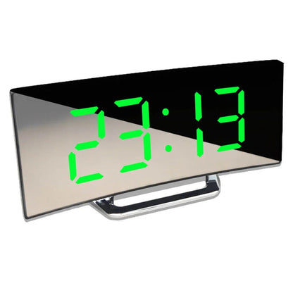 LED Digital Clock with Adjustable Brightness and Alarm, Curved Design