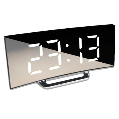 LED Digital Clock with Adjustable Brightness and Alarm, Curved Design