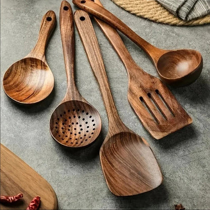 Teak Wood Kitchen Utensil Set with Nonstick Pan Protection, 4-Piece