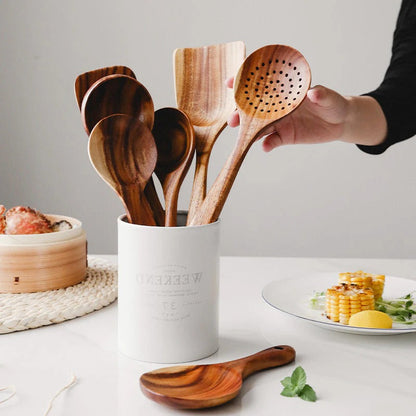 Teak Wood Kitchen Utensil Set with Nonstick Pan Protection, 4-Piece