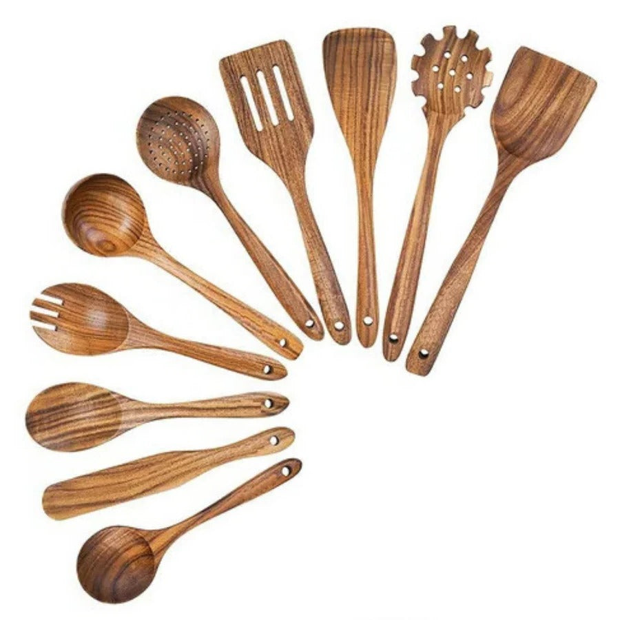 Teak Wood Kitchen Utensil Set with Nonstick Pan Protection, 4-Piece