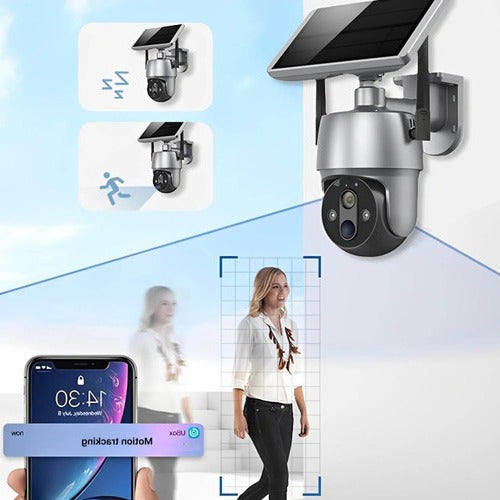 Wireless Surveillance Camera with Solar Power and Dual Axis Rotation, 1080P Color Night Vision