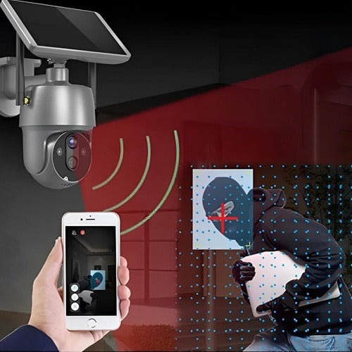 Wireless Surveillance Camera with Solar Power and Dual Axis Rotation, 1080P Color Night Vision
