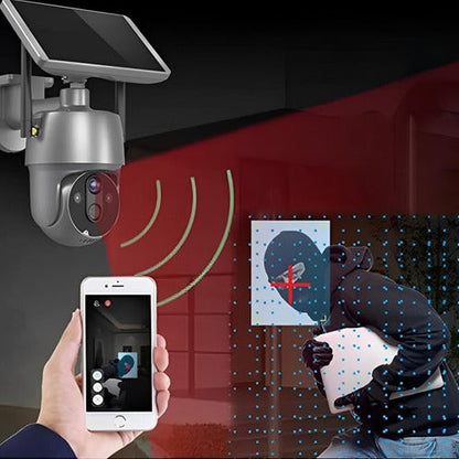 Wireless Surveillance Camera with Solar Power and Dual Axis Rotation, 1080P Color Night Vision