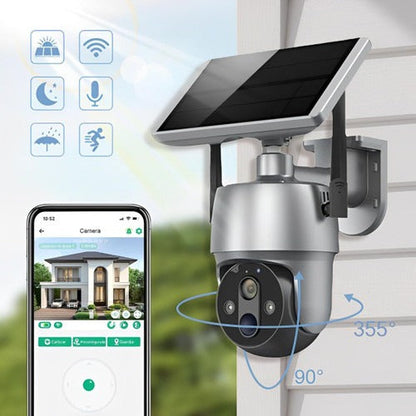 Wireless Surveillance Camera with Solar Power and Dual Axis Rotation, 1080P Color Night Vision
