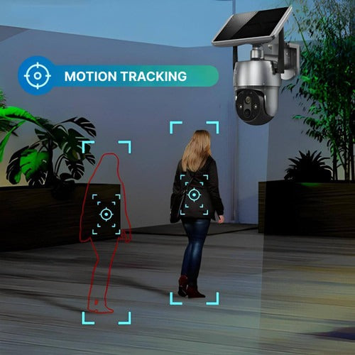 Wireless Surveillance Camera with Solar Power and Dual Axis Rotation, 1080P Color Night Vision