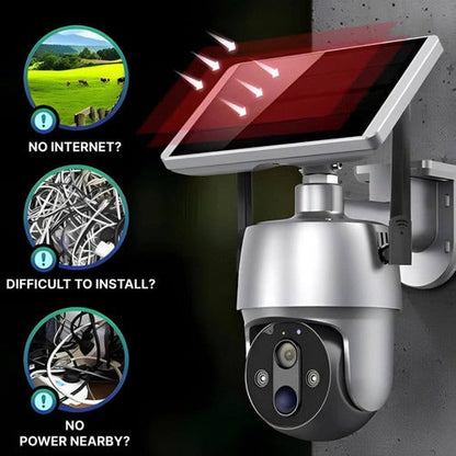 Wireless Surveillance Camera with Solar Power and Dual Axis Rotation, 1080P Color Night Vision