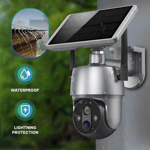 Wireless Surveillance Camera with Solar Power and Dual Axis Rotation, 1080P Color Night Vision