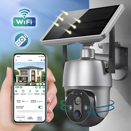 Wireless Surveillance Camera with Solar Power and Dual Axis Rotation, 1080P Color Night Vision