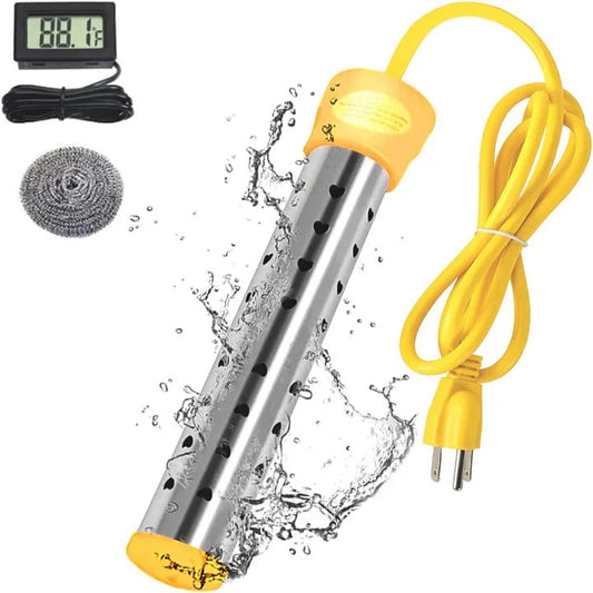 Immersion Water Heater with Stainless Steel Coil and Digital Thermometer, Safety Guard