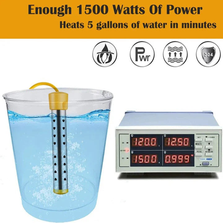 Immersion Water Heater with Stainless Steel Coil and Digital Thermometer, Safety Guard