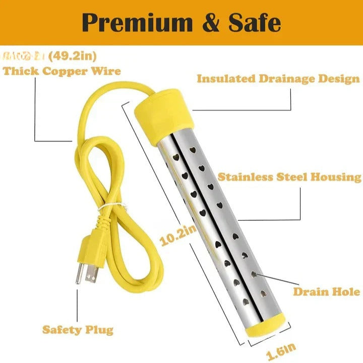 Immersion Water Heater with Stainless Steel Coil and Digital Thermometer, Safety Guard