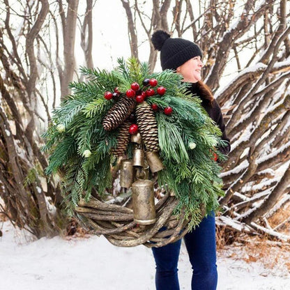 Christmas Wreath with Bohemian Vine Base and Dried Floral Accents, 17-Inch