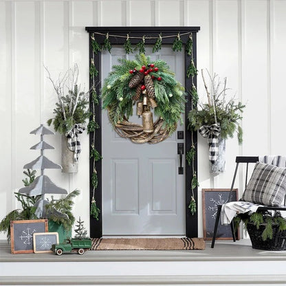 Christmas Wreath with Bohemian Vine Base and Dried Floral Accents, 17-Inch