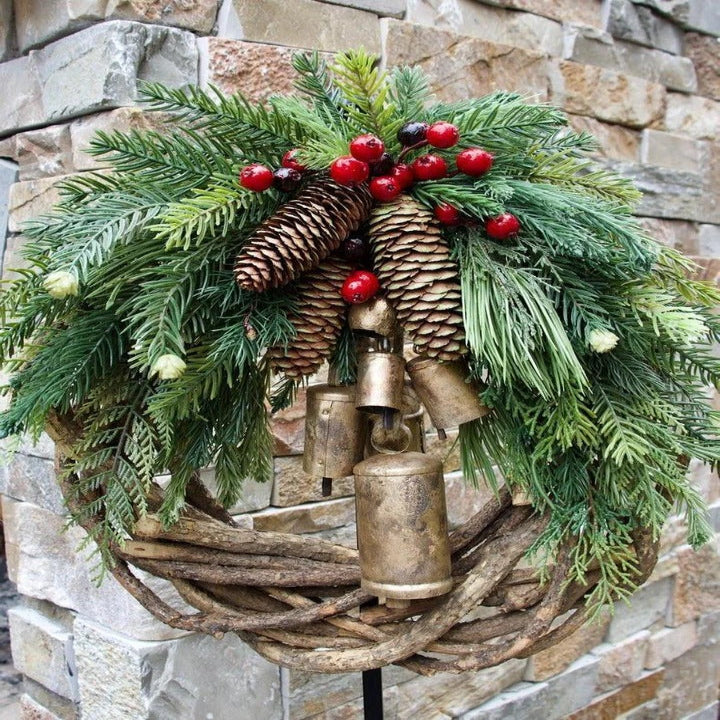 Christmas Wreath with Bohemian Vine Base and Dried Floral Accents, 17-Inch