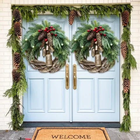 Christmas Wreath with Bohemian Vine Base and Dried Floral Accents, 17-Inch