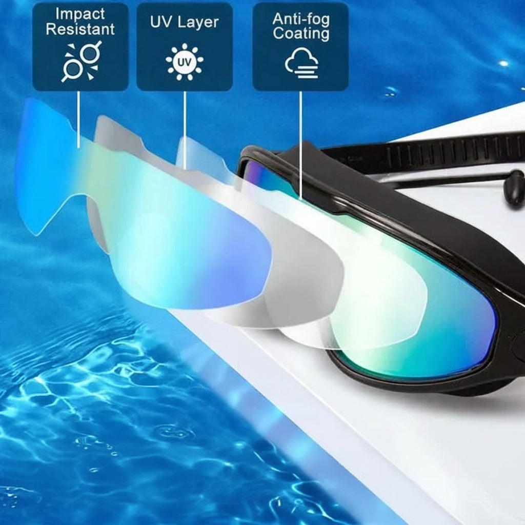 Swimming Goggles with Anti-Fog Polycarbonate Lenses and Silicone Seals