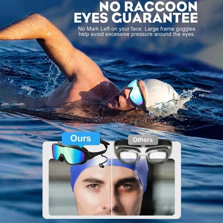 Swim Goggles with Anti-Fog Lens and Wide Frame, Adjustable Silicone Strap