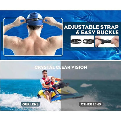 Swim Goggles with Anti-Fog Lens and Wide Frame, Adjustable Silicone Strap