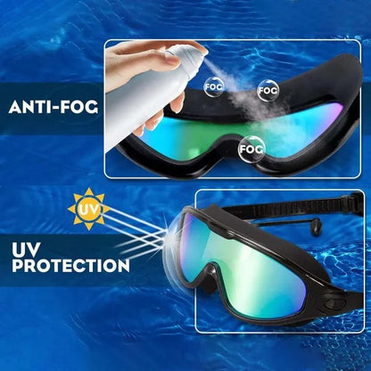 Swim Goggles with Anti-Fog Lens and Wide Frame, Adjustable Silicone Strap