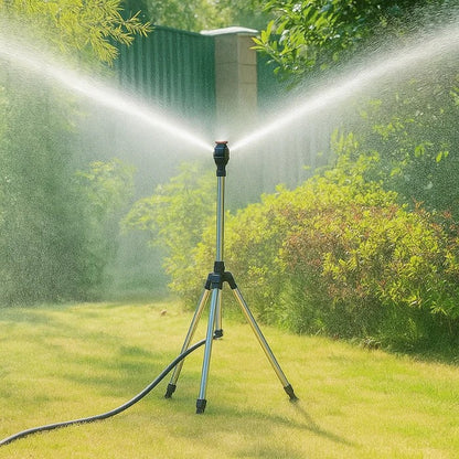 Rotating Tripod Sprinkler with Dual Spray Heads and Adjustable Height