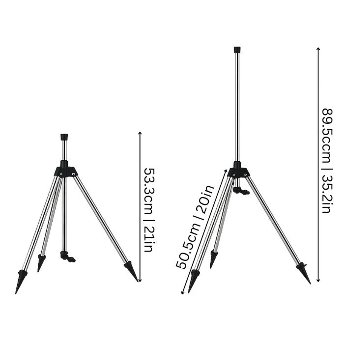 Rotating Tripod Sprinkler with Dual Spray Heads and Adjustable Height