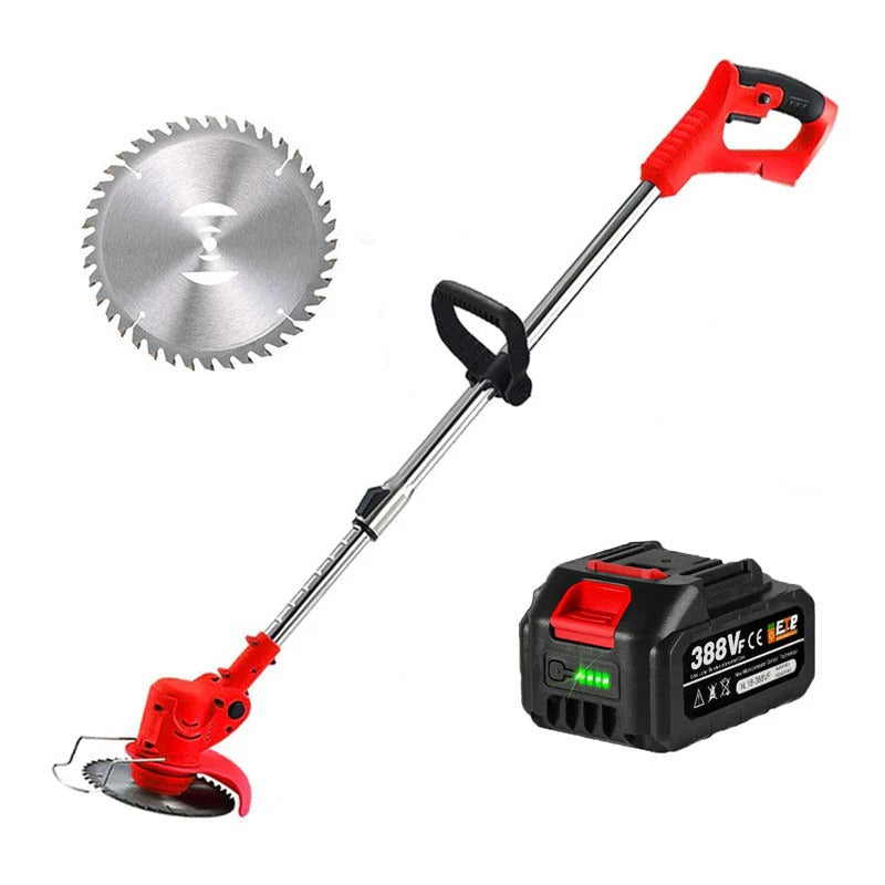 Cordless Grass Trimmer with Adjustable Telescopic Handle and Multi-Angle Cutting Head, Three Interchangeable Blades