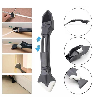 Caulk Remover Tool with Four-Profile Rubber Blade and Integrated Stainless Scraper