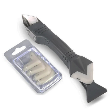 Caulk Remover Tool with Four-Profile Rubber Blade and Integrated Stainless Scraper