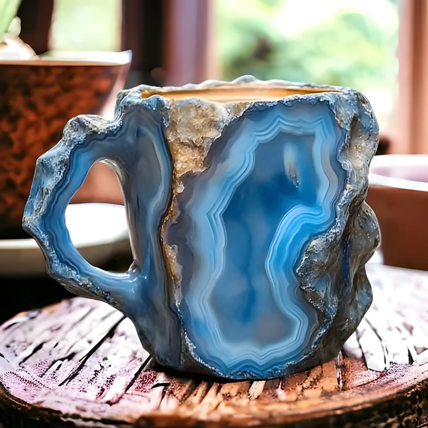 Resin Coffee Mug with Crystal-Inspired Finish and Ergonomic Handle, Dishwasher Safe
