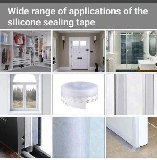 Transparent Door Seal Strip with Flexible Polymer and Self-Adhesive Backing, 196.85 Inches