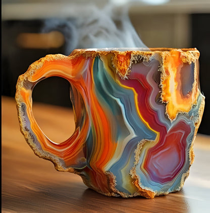 Resin Coffee Mug with Crystal-Inspired Finish and Ergonomic Handle, Dishwasher Safe