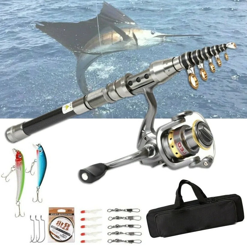 Telescopic Fishing Rod with Spinning Reel and Carrying Bag, Complete Tackle Kit