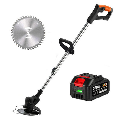 Cordless Grass Trimmer with Adjustable Telescopic Handle and Multi-Angle Cutting Head, Three Interchangeable Blades
