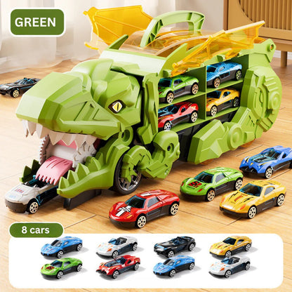 Transforming Dinosaur Truck with Dual Racing Tracks and Car Storage