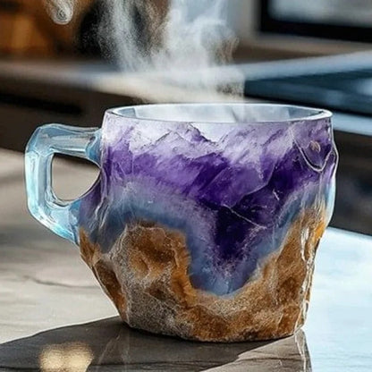 Resin Coffee Mug with Crystal-Inspired Finish and Ergonomic Handle, Dishwasher Safe