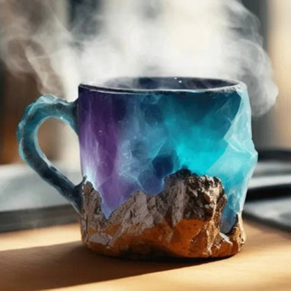 Resin Coffee Mug with Crystal-Inspired Finish and Ergonomic Handle, Dishwasher Safe