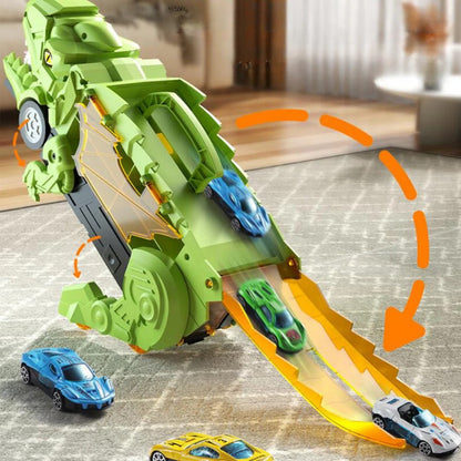 Transforming Dinosaur Truck with Dual Racing Tracks and Car Storage