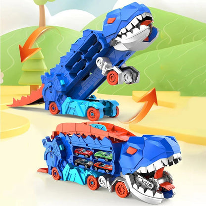 Transforming Dinosaur Truck with Dual Racing Tracks and Car Storage