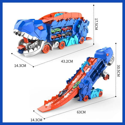 Transforming Dinosaur Truck with Dual Racing Tracks and Car Storage
