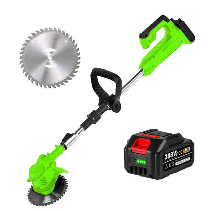 Cordless Grass Trimmer with Adjustable Telescopic Handle and Multi-Angle Cutting Head, Three Interchangeable Blades
