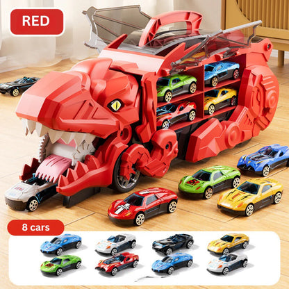 Transforming Dinosaur Truck with Dual Racing Tracks and Car Storage
