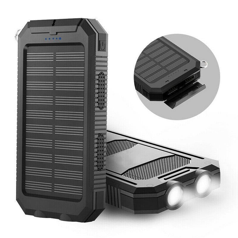 Solar Power Bank 500000mAh with Dual USB Ports and Built-in LED Lights, IP44 Waterproof
